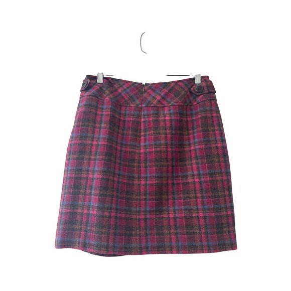 Garnet Hill Womens Wool Plaid Skirt Size 6 Pink Brown Blue Vintage - Picture 3 of 10